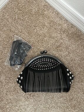 Studded Black Y2K Chain Fringe Evening Clutch